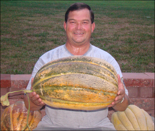 Charlie Kemp with giant cantaloupe